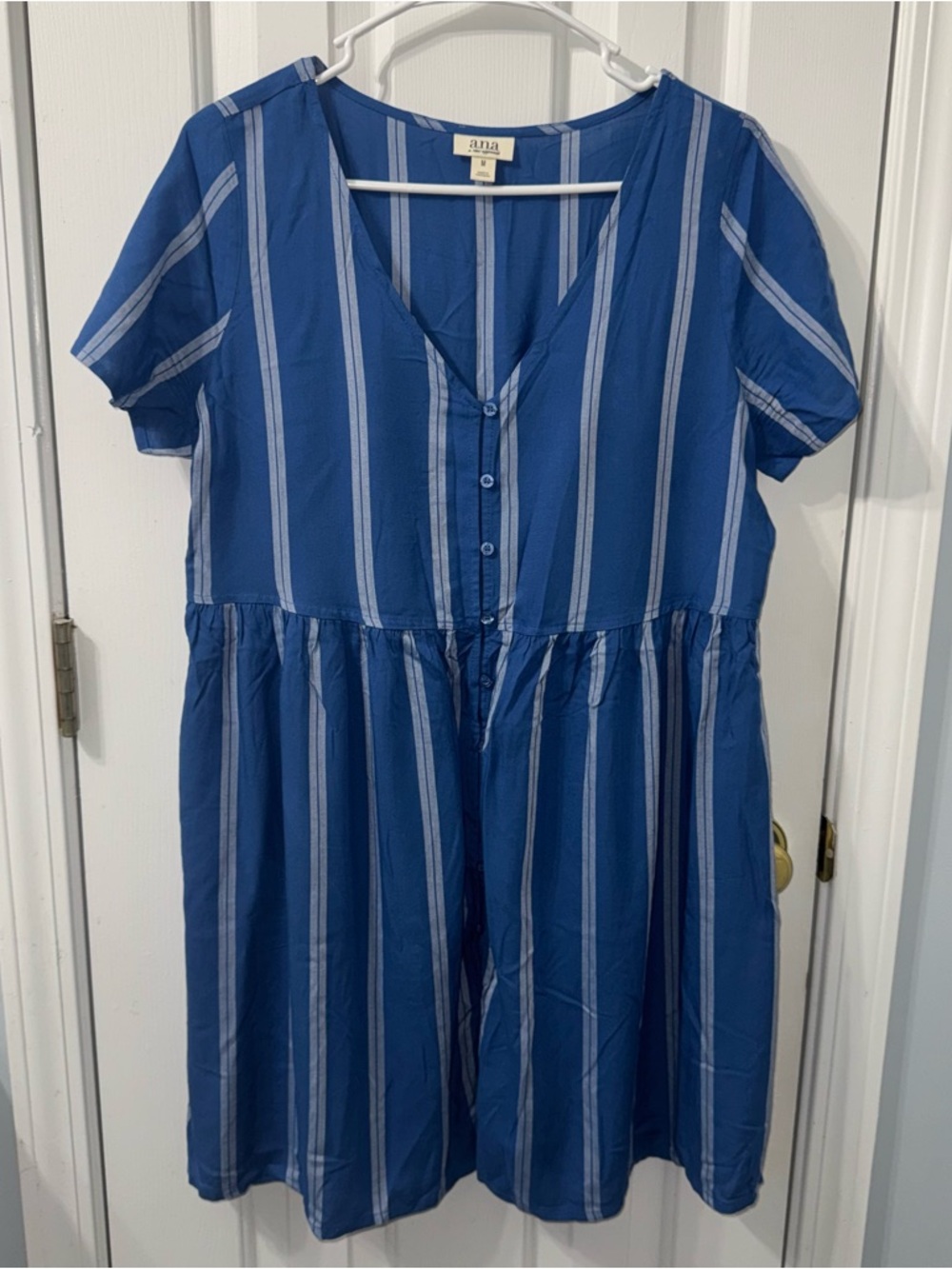 A.N.A Blue Vertical Stripe Button-Front Summer Dress
